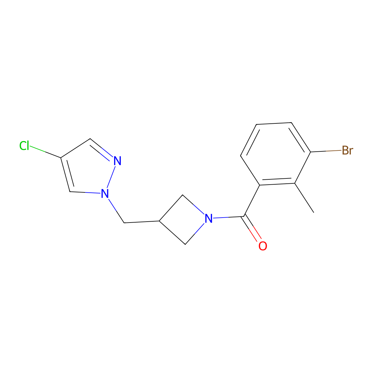 1-{[1-(3-bromo-2-methylbenzoyl)azetidin-3-yl]methyl}-4-chloro-1H-pyrazole molecular structure, CAS 2548992-12-5
