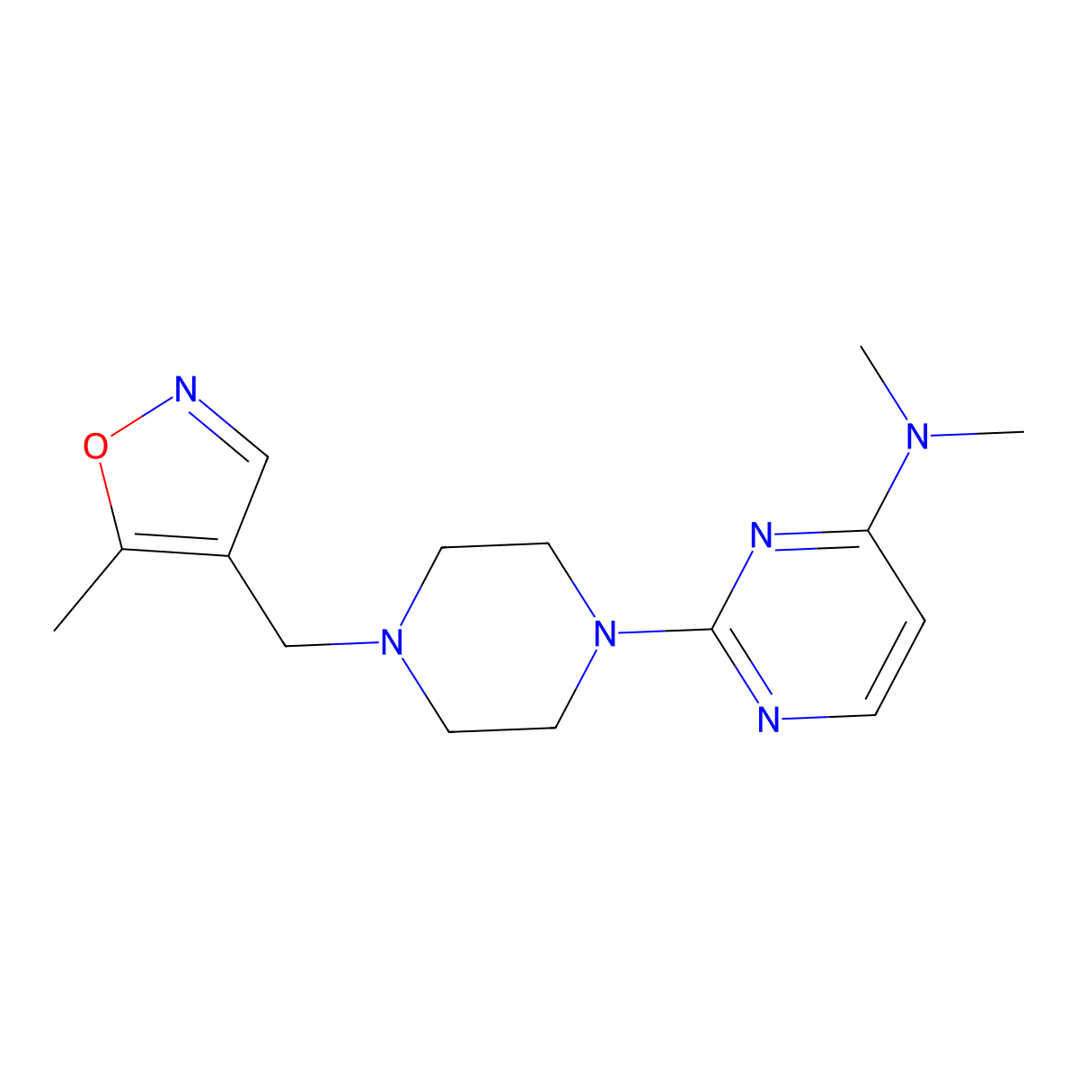 N,N-dimethyl-2-{4-[(5-methyl-1,2-oxazol-4-yl)methyl]piperazin-1-yl}pyrimidin-4-amine molecular structure, CAS 2548992-13-6
