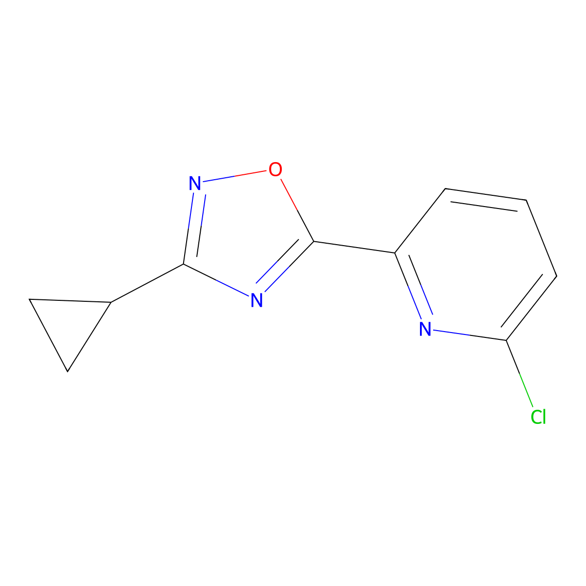 2-Chloro-6-(3-cyclopropyl-1,2,4-oxadiazol-5-yl)pyridine molecular structure, CAS 2548992-17-0