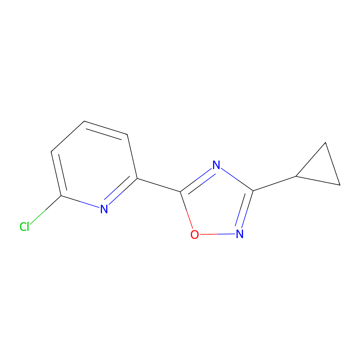 2-Chloro-6-(3-cyclopropyl-1,2,4-oxadiazol-5-yl)pyridine molecular structure, CAS 2548992-17-0