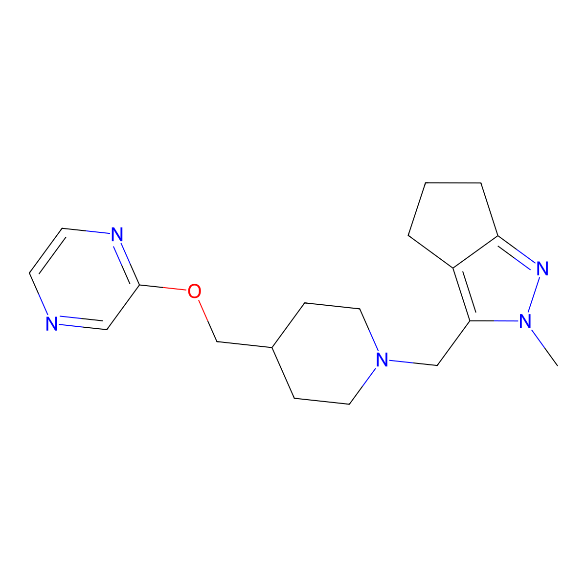 2-{[1-({2-methyl-2H,4H,5H,6H-cyclopenta[c]pyrazol-3-yl}methyl)piperidin-4-yl]methoxy}pyrazine molecular structure, CAS 2548992-18-1