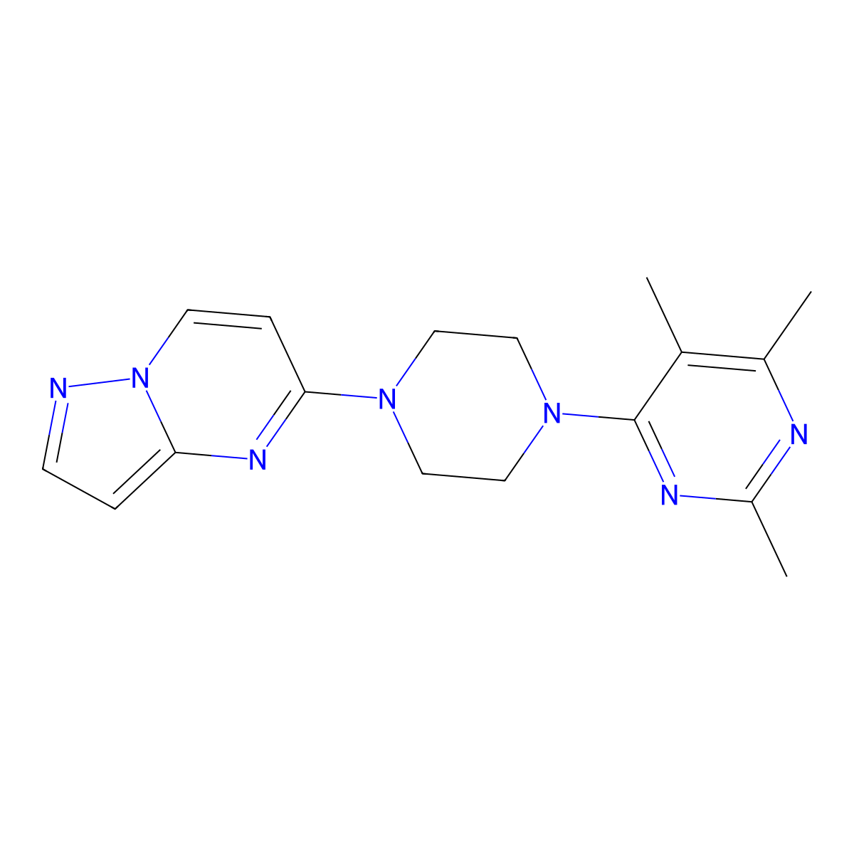 2,4,5-Trimethyl-6-(4-{pyrazolo[1,5-a]pyrimidin-5-yl}piperazin-1-yl)pyrimidine molecular structure, CAS 2548992-19-2