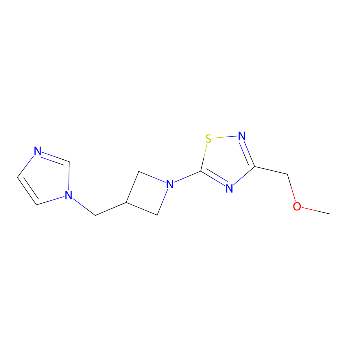 5-{3-[(1H-imidazol-1-yl)methyl]azetidin-1-yl}-3-(methoxymethyl)-1,2,4-thiadiazole molecular structure, CAS 2548992-20-5