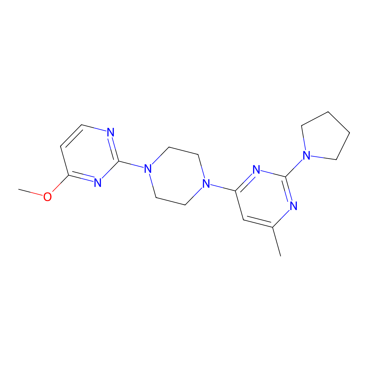4-[4-(4-Methoxypyrimidin-2-yl)piperazin-1-yl]-6-methyl-2-(pyrrolidin-1-yl)pyrimidine molecular structure, CAS 2548992-25-0