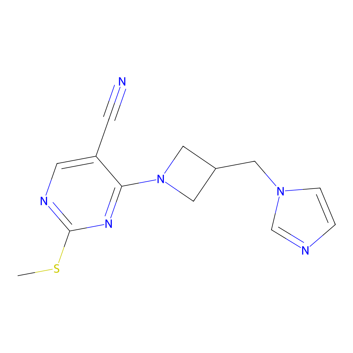 4-{3-[(1H-imidazol-1-yl)methyl]azetidin-1-yl}-2-(methylsulfanyl)pyrimidine-5-carbonitrile molecular structure, CAS 2548992-27-2