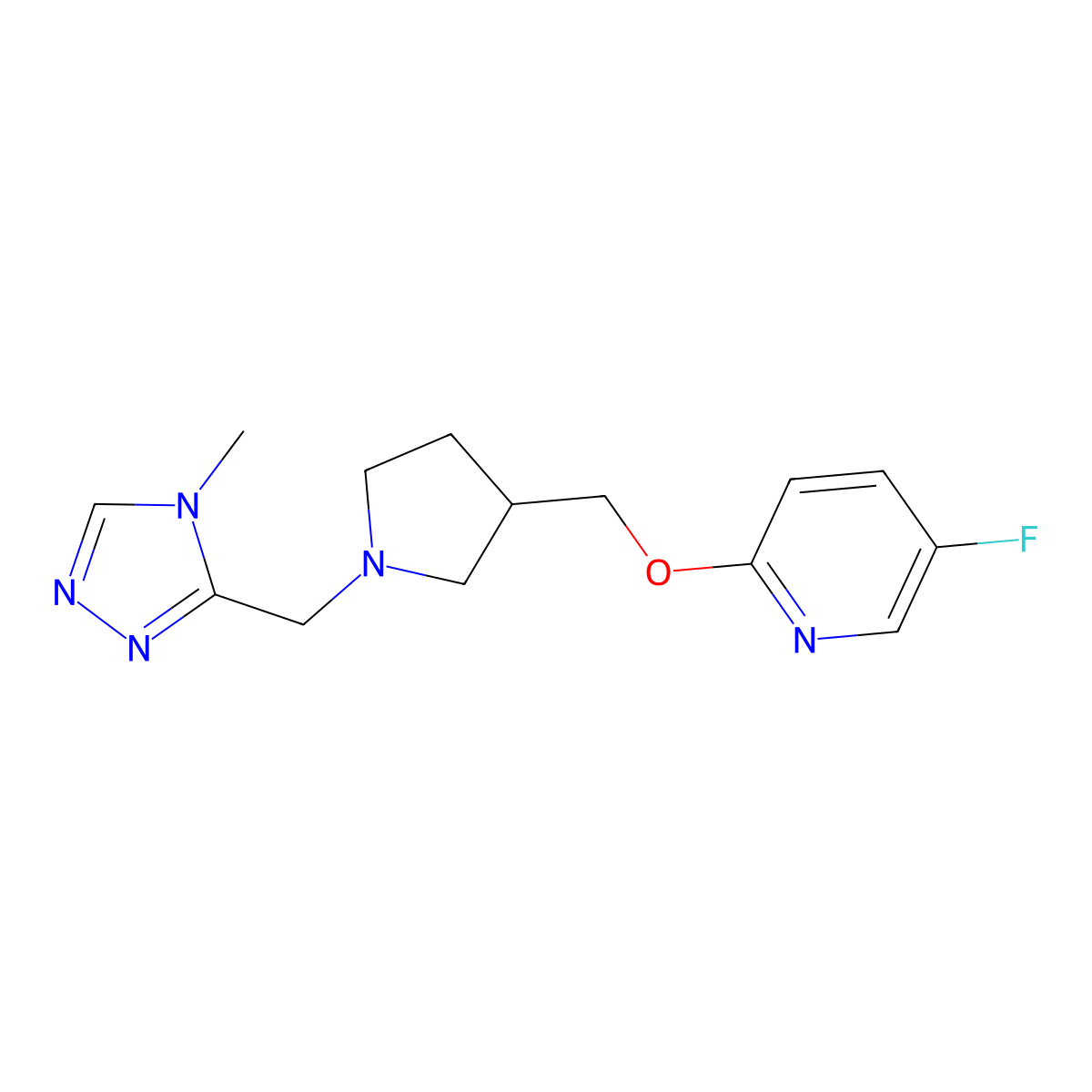 5-fluoro-2-({1-[(4-methyl-4H-1,2,4-triazol-3-yl)methyl]pyrrolidin-3-yl}methoxy)pyridine molecular structure, CAS 2548992-31-8