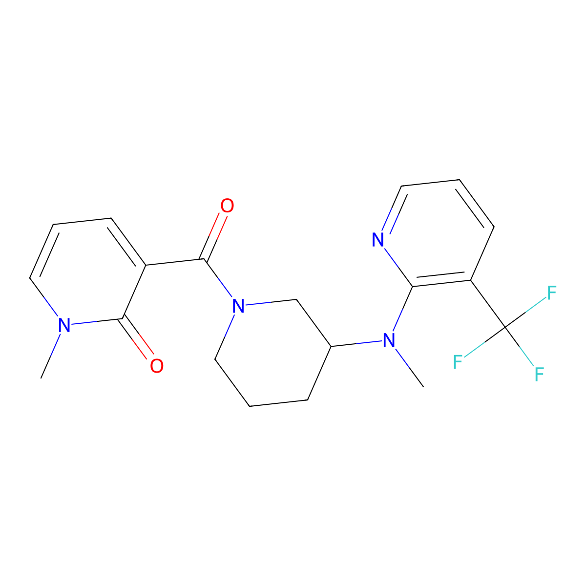 1-Methyl-3-(3-{methyl[3-(trifluoromethyl)pyridin-2-yl]amino}piperidine-1-carbonyl)-1,2-dihydropyridin-2-one molecular structure, CAS 2548992-32-9
