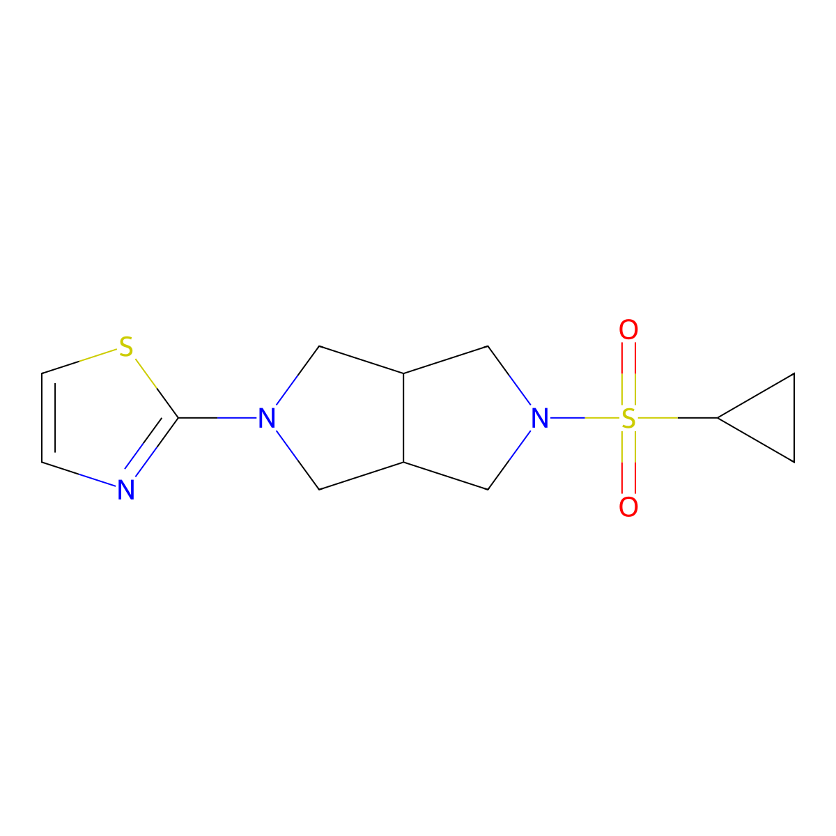 2-[5-(Cyclopropanesulfonyl)-octahydropyrrolo[3,4-c]pyrrol-2-yl]-1,3-thiazole molecular structure, CAS 2548992-37-4