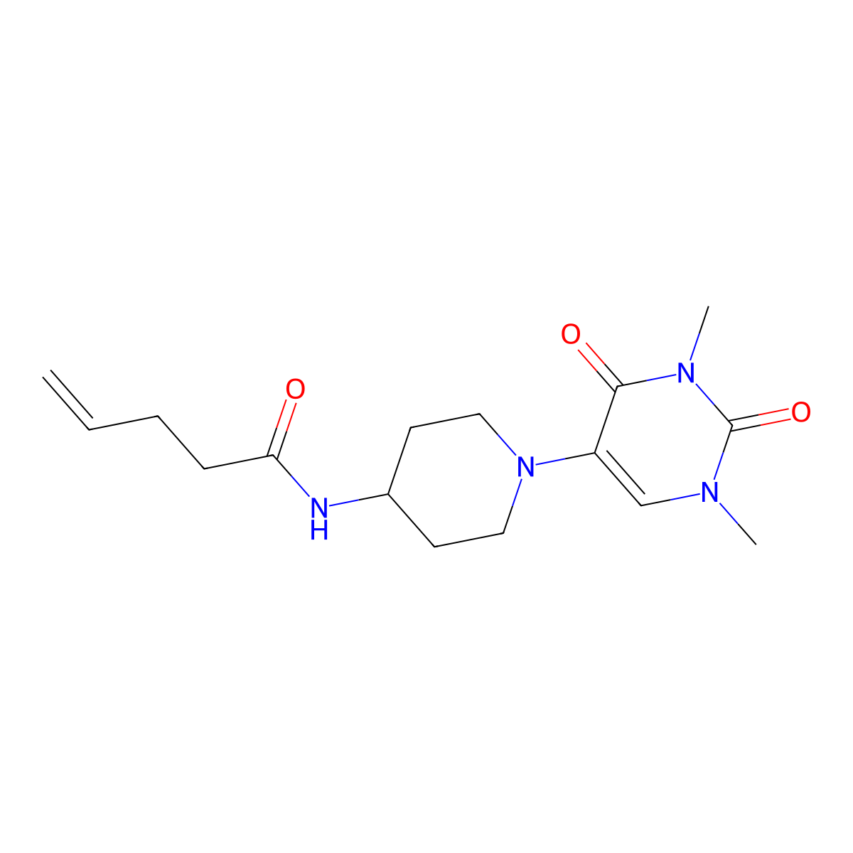 N-[1-(1,3-dimethyl-2,4-dioxo-1,2,3,4-tetrahydropyrimidin-5-yl)piperidin-4-yl]pent-4-enamide molecular structure, CAS 2548992-50-1