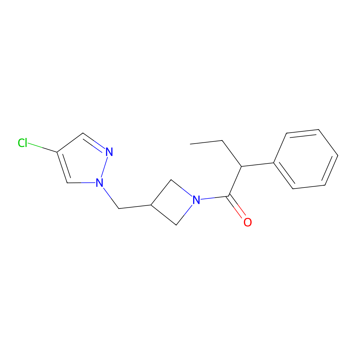 1-{3-[(4-chloro-1H-pyrazol-1-yl)methyl]azetidin-1-yl}-2-phenylbutan-1-one molecular structure, CAS 2548992-52-3