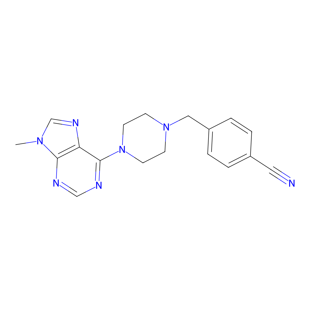 4-{[4-(9-methyl-9H-purin-6-yl)piperazin-1-yl]methyl}benzonitrile molecular structure, CAS 2548992-53-4