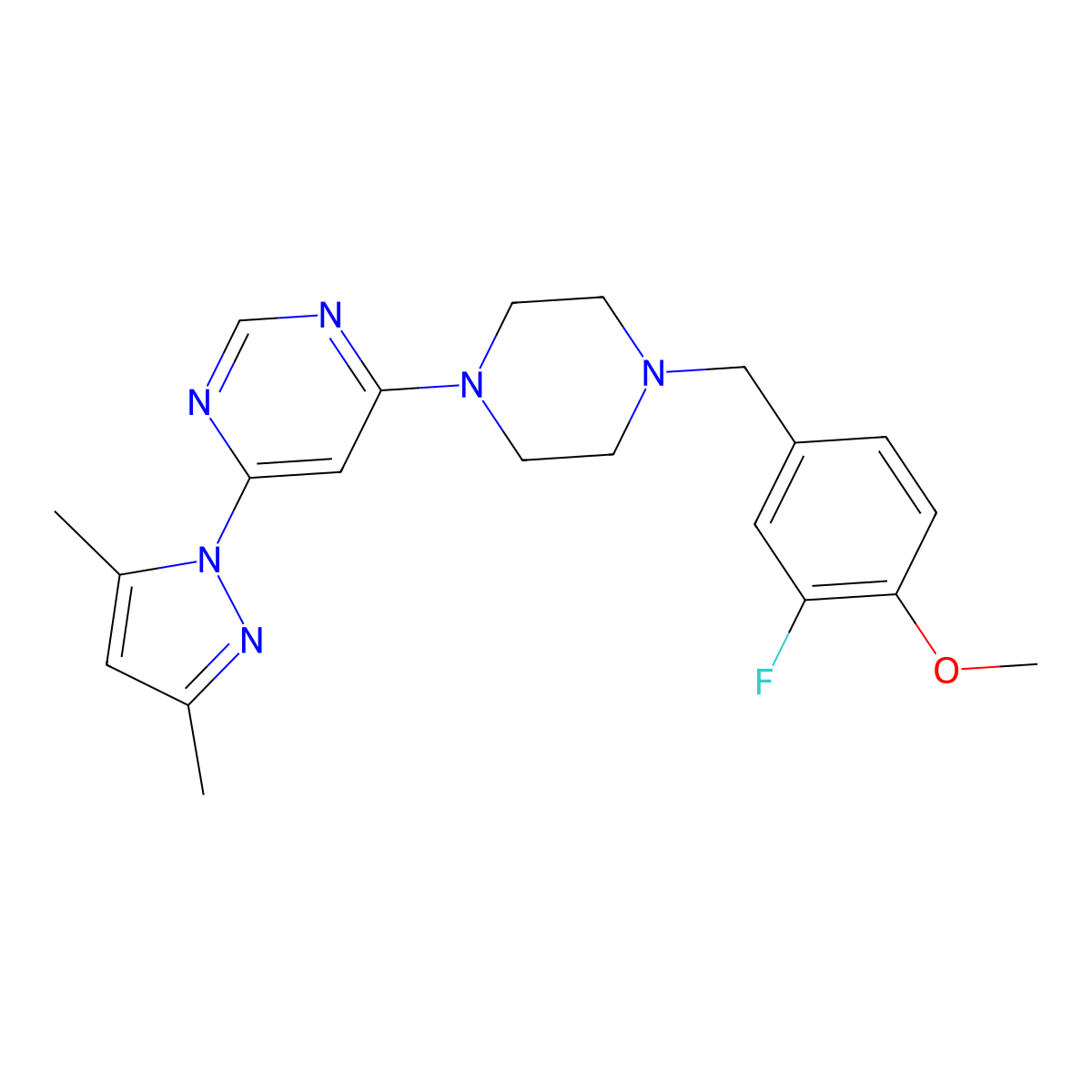 4-(3,5-dimethyl-1H-pyrazol-1-yl)-6-{4-[(3-fluoro-4-methoxyphenyl)methyl]piperazin-1-yl}pyrimidine molecular structure, CAS 2548992-56-7