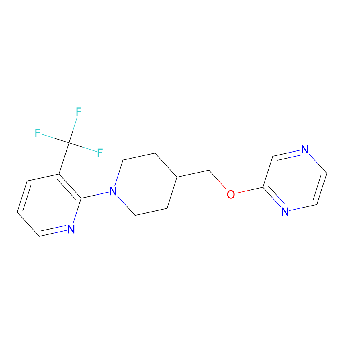 2-({1-[3-(Trifluoromethyl)pyridin-2-yl]piperidin-4-yl}methoxy)pyrazine molecular structure, CAS 2548992-57-8