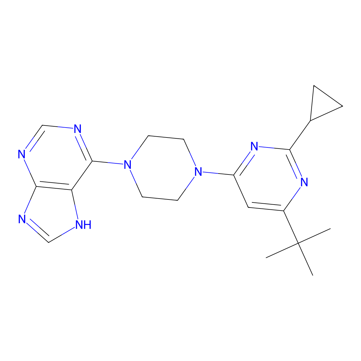 6-[4-(6-tert-butyl-2-cyclopropylpyrimidin-4-yl)piperazin-1-yl]-9H-purine molecular structure, CAS 2548992-59-0