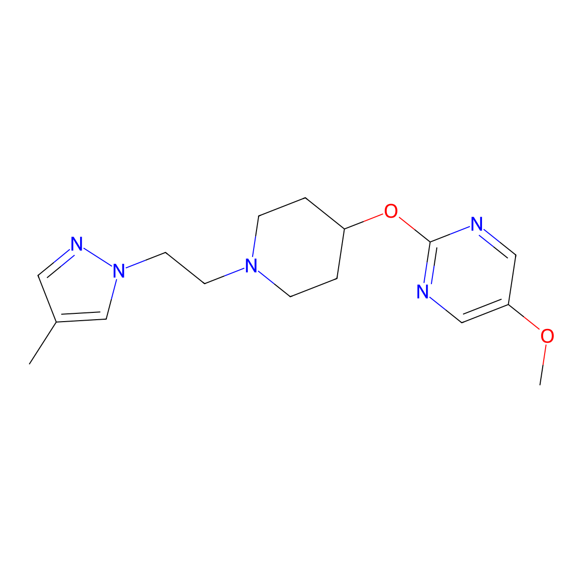 5-methoxy-2-({1-[2-(4-methyl-1H-pyrazol-1-yl)ethyl]piperidin-4-yl}oxy)pyrimidine molecular structure, CAS 2548992-65-8