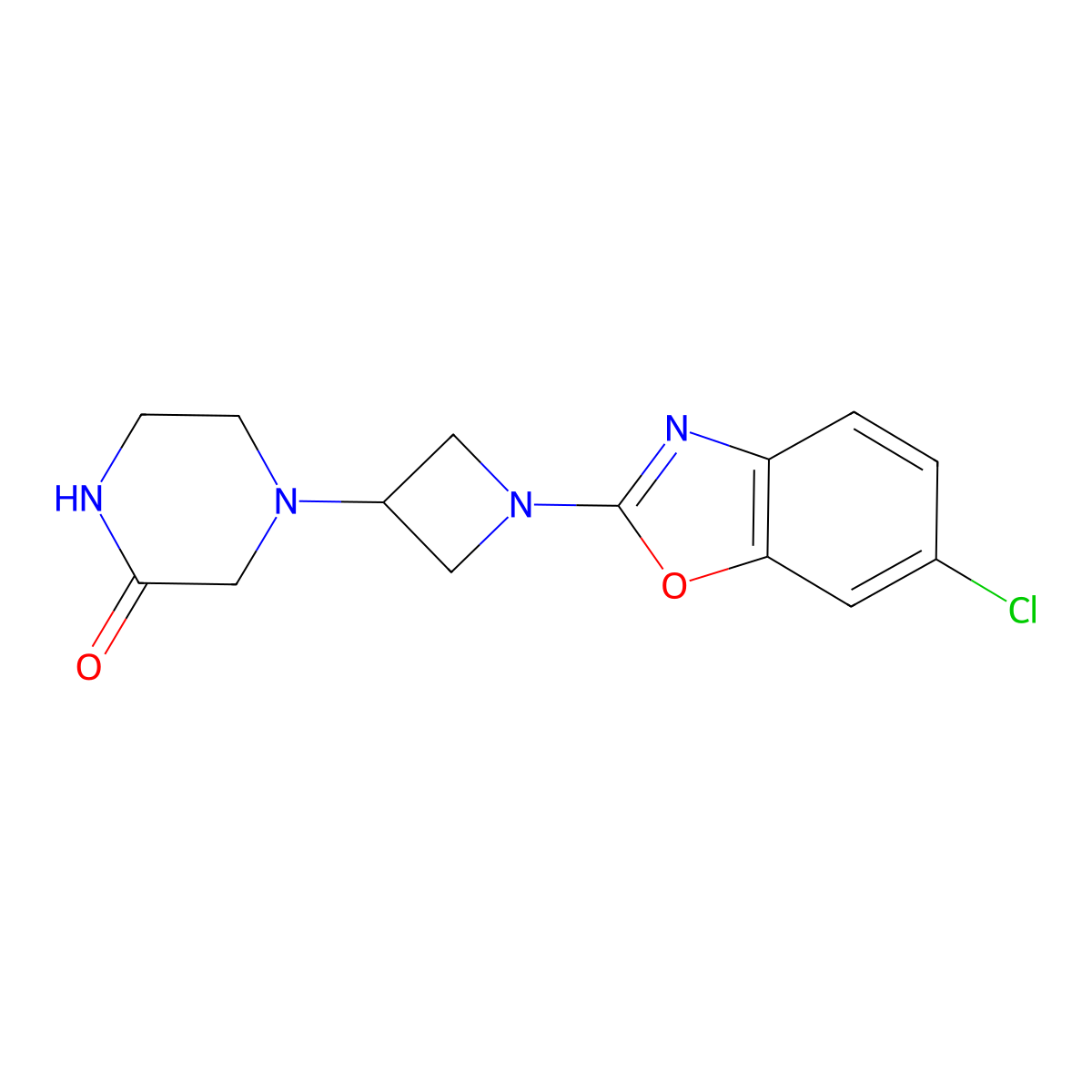 4-[1-(6-Chloro-1,3-benzoxazol-2-yl)azetidin-3-yl]piperazin-2-one molecular structure, CAS 2548992-66-9