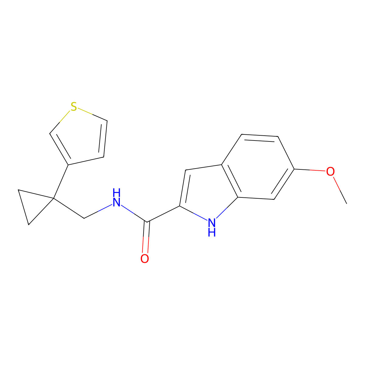 6-methoxy-N-{[1-(thiophen-3-yl)cyclopropyl]methyl}-1H-indole-2-carboxamide molecular structure, CAS 2548992-69-2