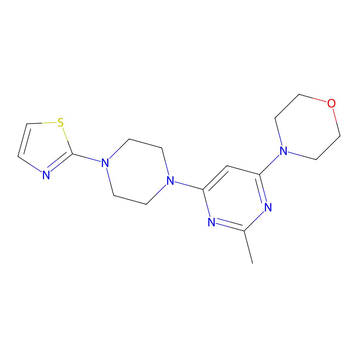 4-{2-Methyl-6-[4-(1,3-thiazol-2-yl)piperazin-1-yl]pyrimidin-4-yl}morpholine molecular structure, CAS 2548992-73-8