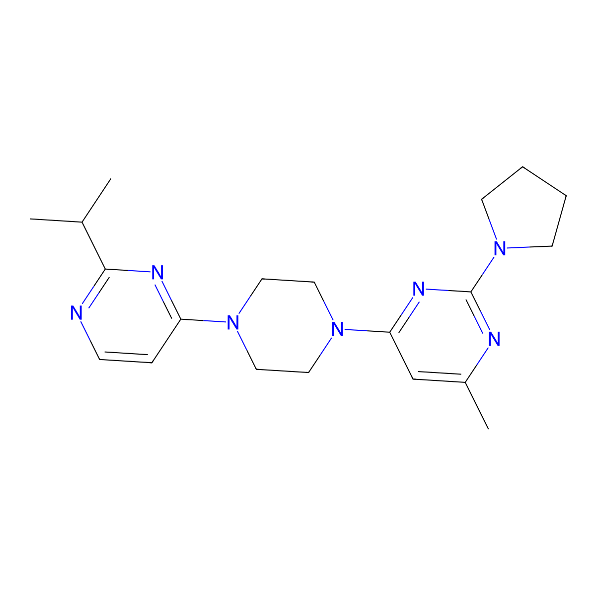 4-Methyl-6-{4-[2-(propan-2-yl)pyrimidin-4-yl]piperazin-1-yl}-2-(pyrrolidin-1-yl)pyrimidine molecular structure, CAS 2548992-75-0