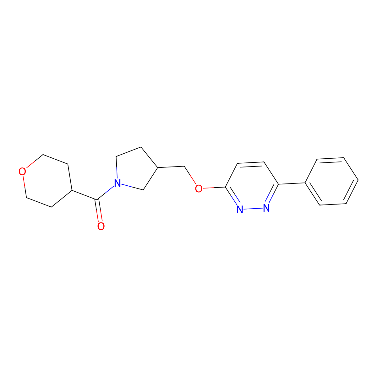 3-{[1-(Oxane-4-carbonyl)pyrrolidin-3-yl]methoxy}-6-phenylpyridazine molecular structure, CAS 2548992-78-3