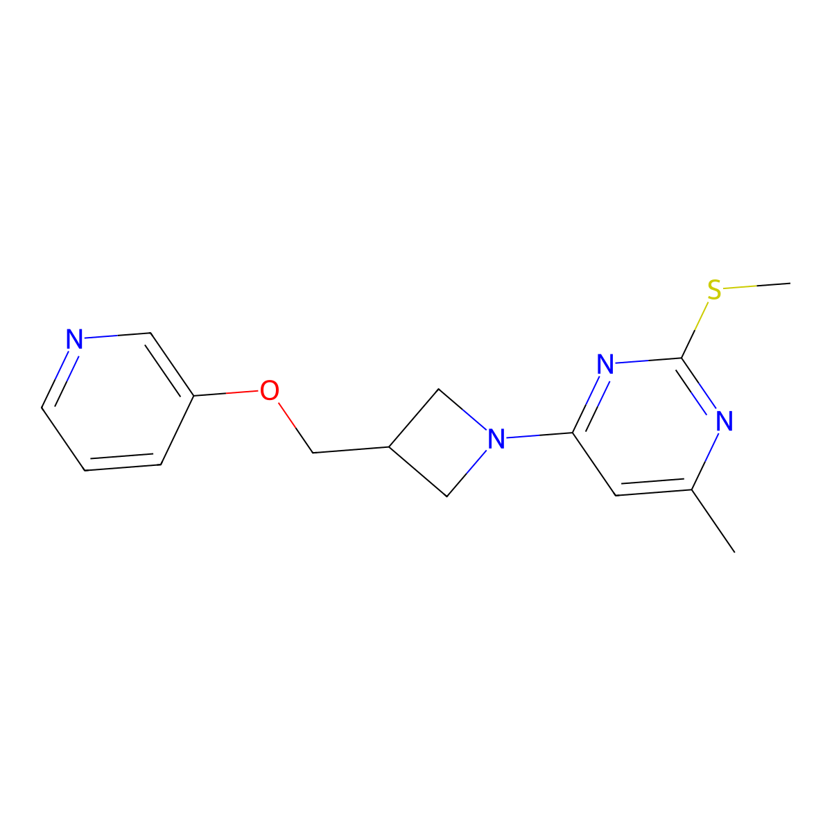 4-Methyl-2-(methylsulfanyl)-6-{3-[(pyridin-3-yloxy)methyl]azetidin-1-yl}pyrimidine molecular structure, CAS 2548992-79-4