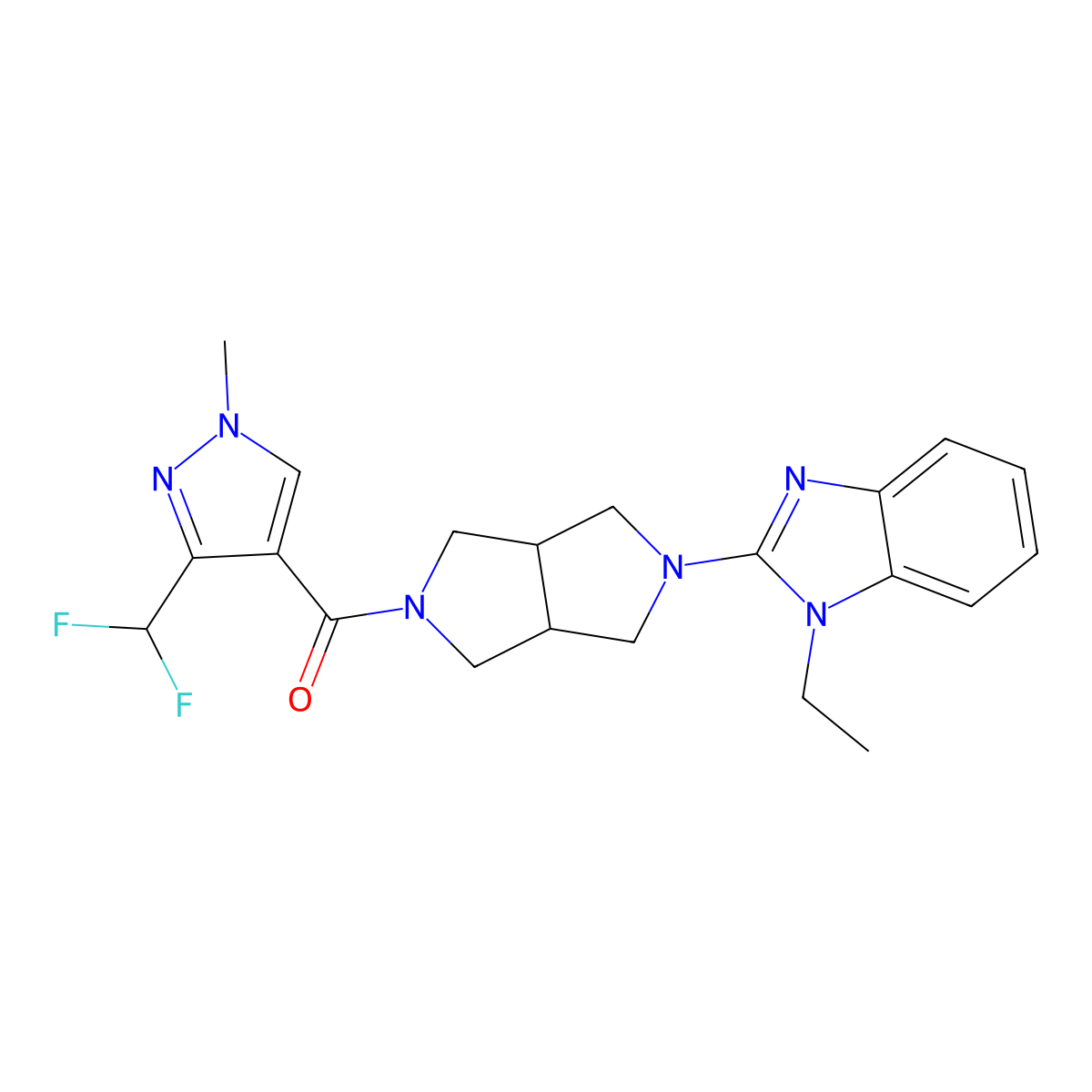 2-{5-[3-(difluoromethyl)-1-methyl-1H-pyrazole-4-carbonyl]-octahydropyrrolo[3,4-c]pyrrol-2-yl}-1-ethyl-1H-1,3-benzodiazole molecular structure, CAS 2548992-80-7