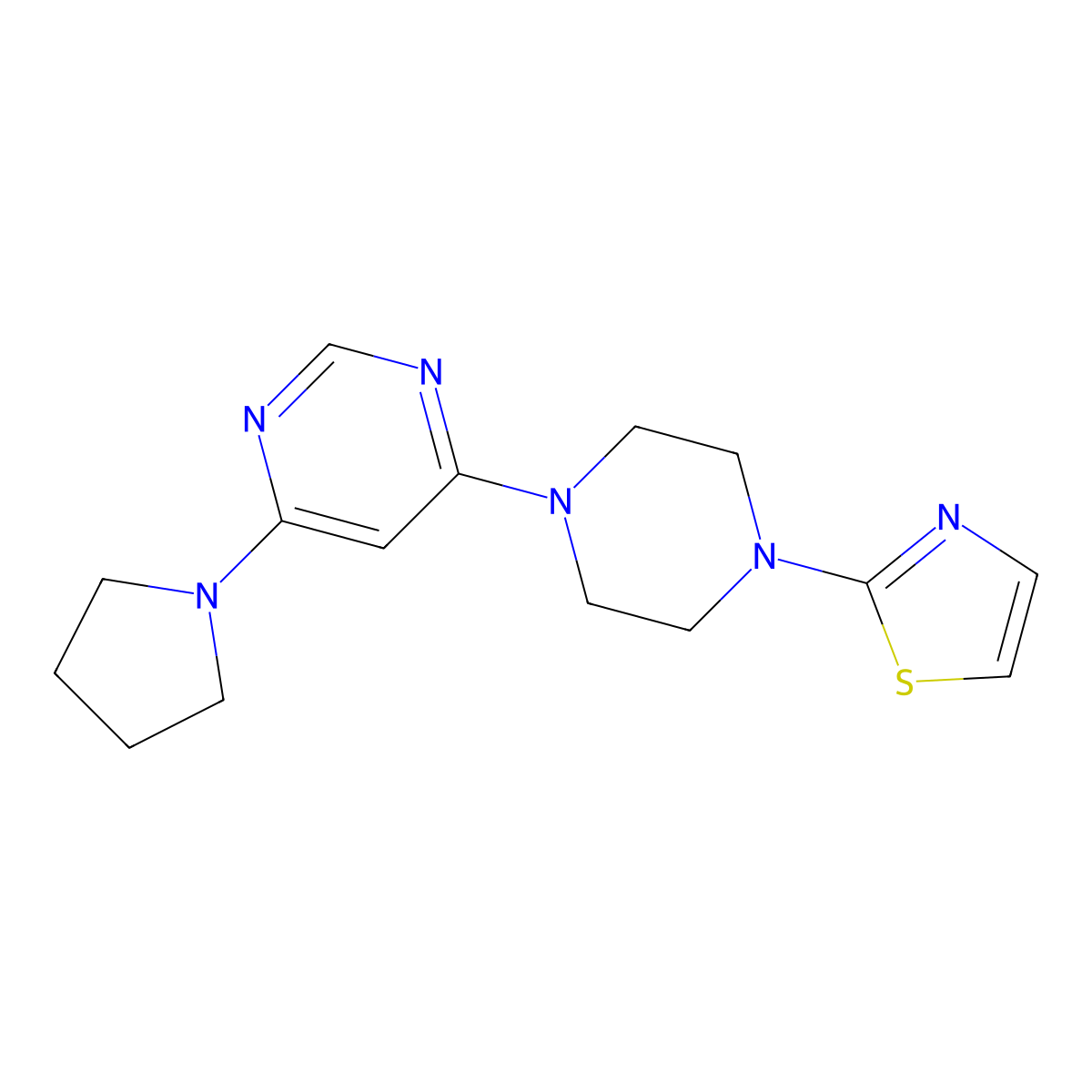 4-(Pyrrolidin-1-yl)-6-[4-(1,3-thiazol-2-yl)piperazin-1-yl]pyrimidine molecular structure, CAS 2548992-82-9