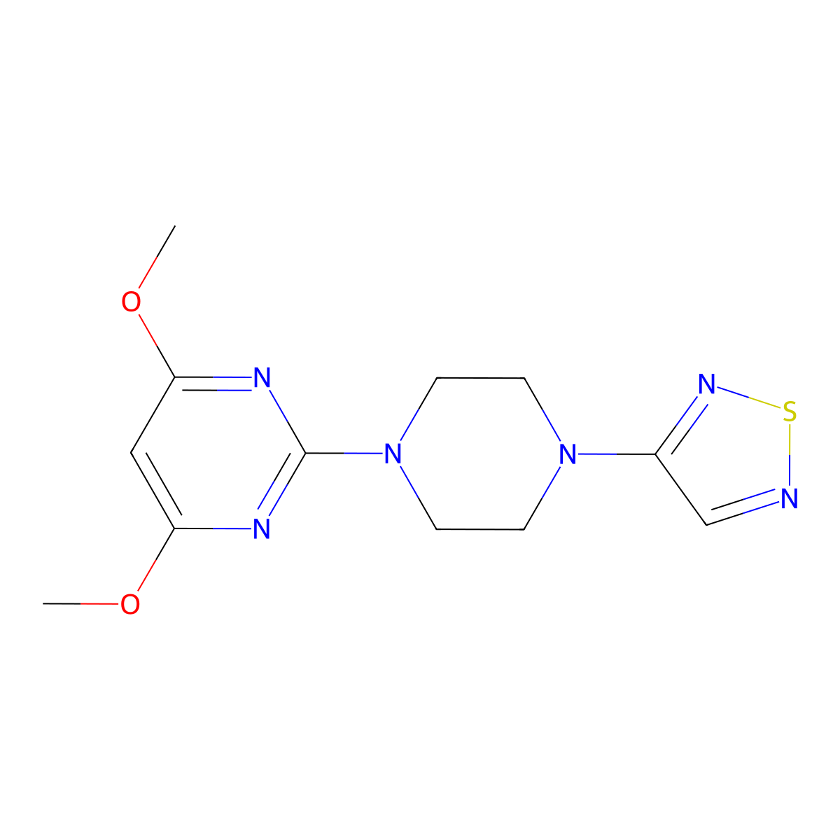 4,6-Dimethoxy-2-[4-(1,2,5-thiadiazol-3-yl)piperazin-1-yl]pyrimidine molecular structure, CAS 2548992-83-0