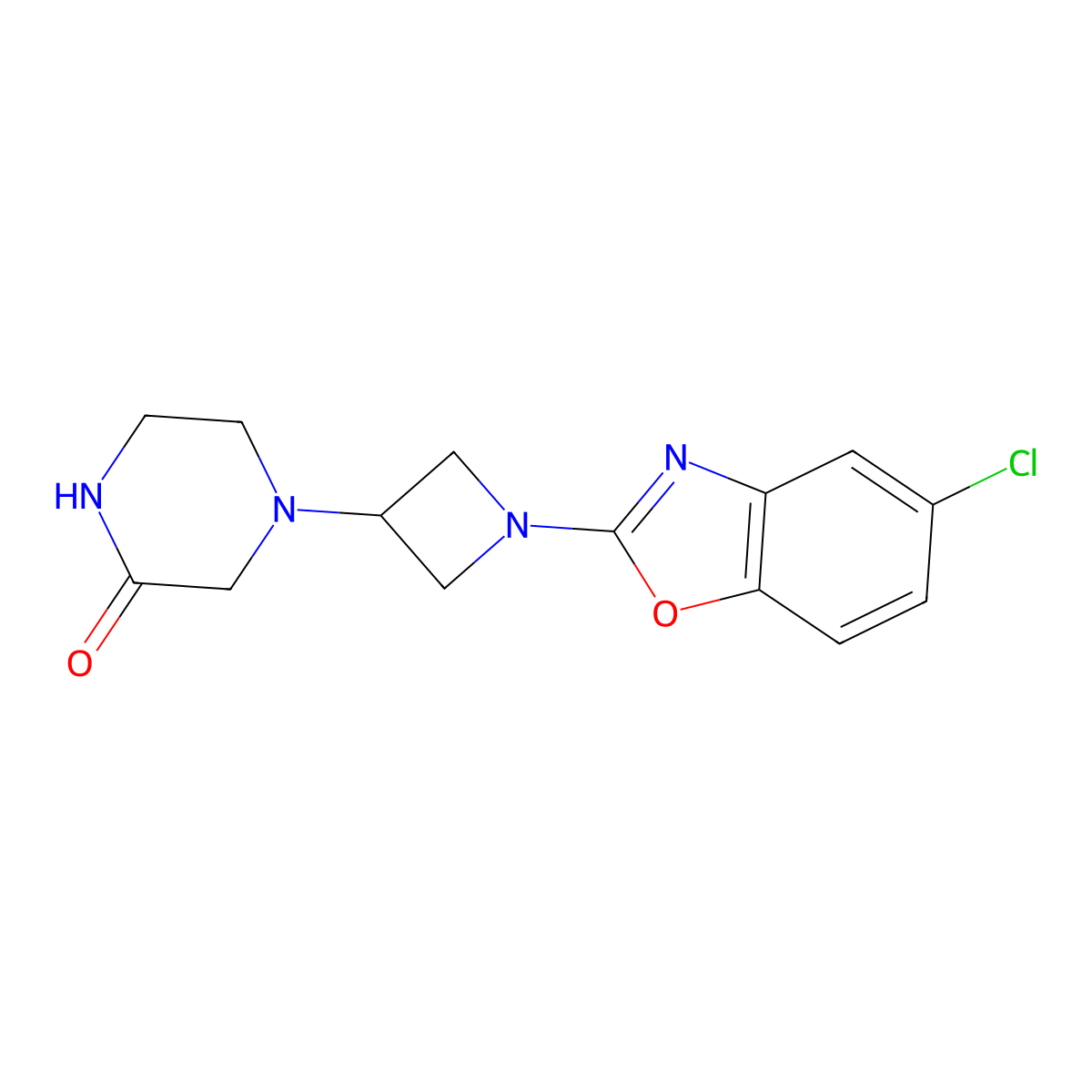 4-[1-(5-Chloro-1,3-benzoxazol-2-yl)azetidin-3-yl]piperazin-2-one molecular structure, CAS 2548992-85-2