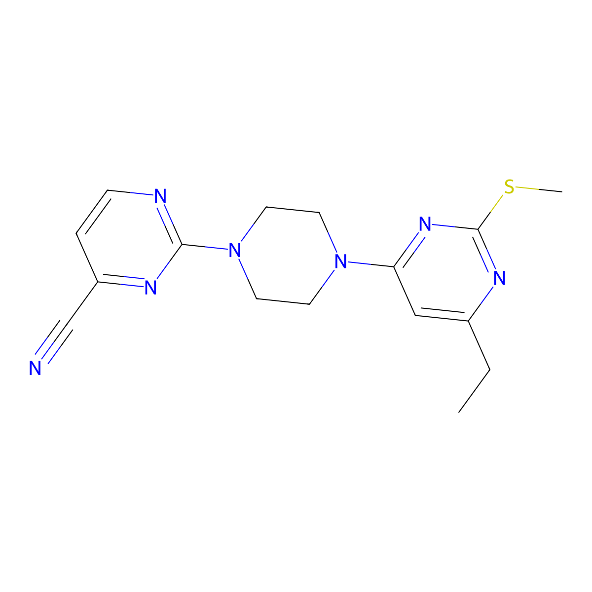 2-{4-[6-Ethyl-2-(methylsulfanyl)pyrimidin-4-yl]piperazin-1-yl}pyrimidine-4-carbonitrile molecular structure, CAS 2548992-86-3