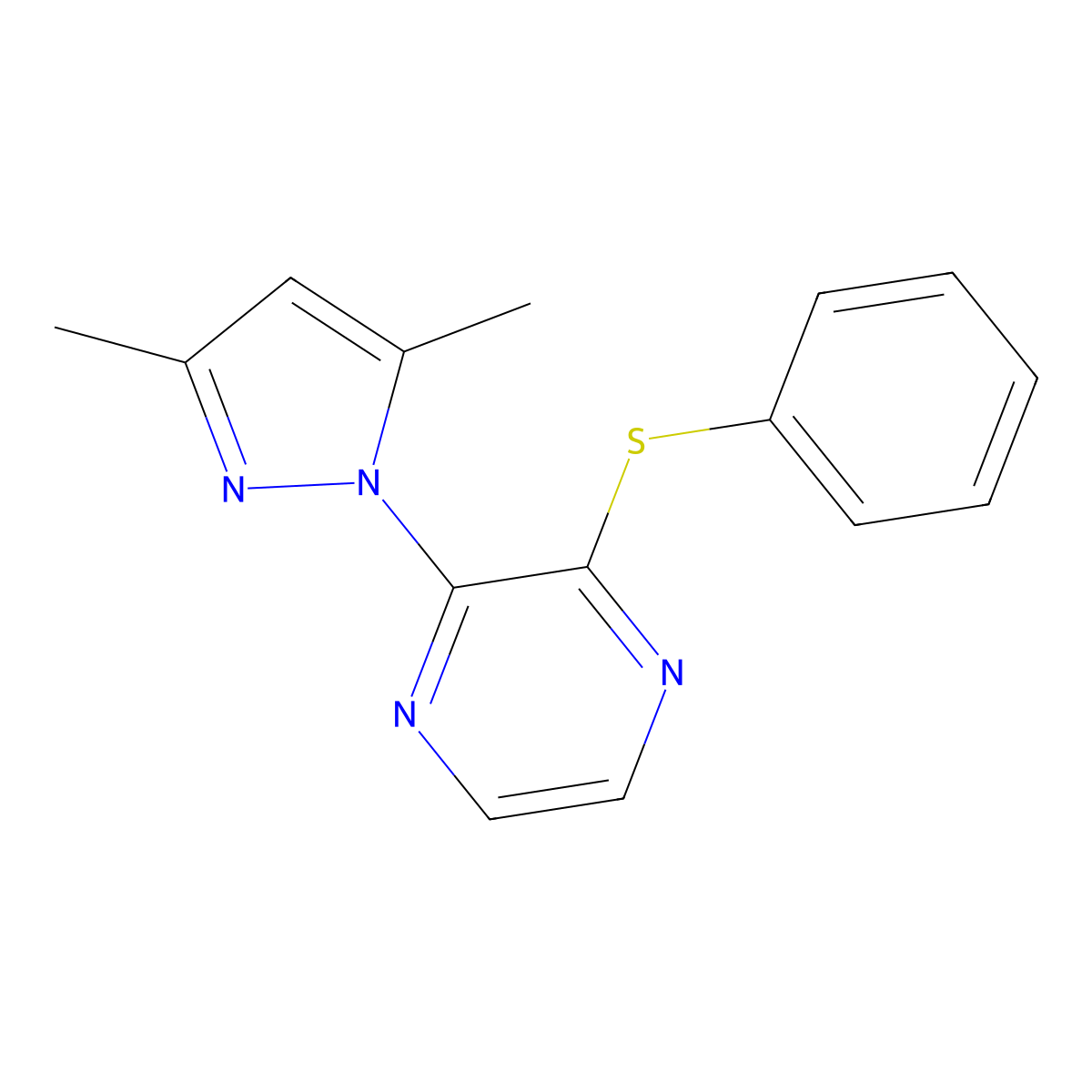 2-(3,5-dimethyl-1H-pyrazol-1-yl)-3-(phenylsulfanyl)pyrazine molecular structure, CAS 2548992-92-1