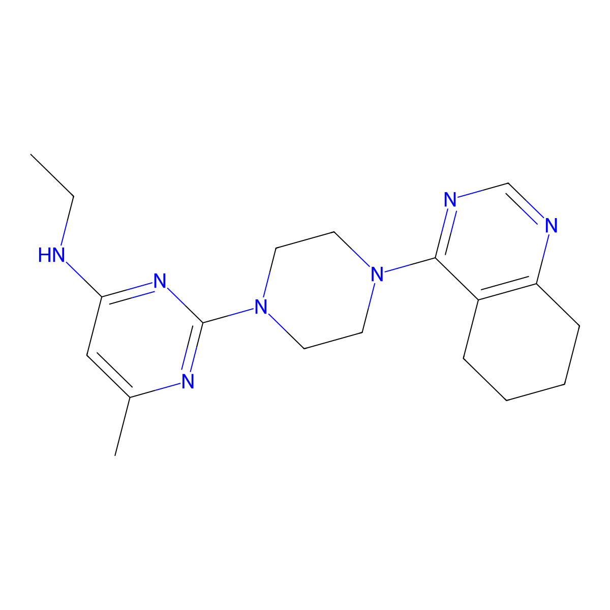 N-ethyl-6-methyl-2-[4-(5,6,7,8-tetrahydroquinazolin-4-yl)piperazin-1-yl]pyrimidin-4-amine molecular structure, CAS 2548993-02-6