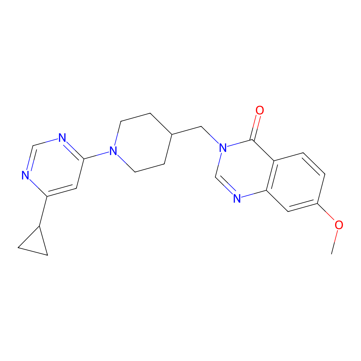 3-{[1-(6-Cyclopropylpyrimidin-4-yl)piperidin-4-yl]methyl}-7-methoxy-3,4-dihydroquinazolin-4-one molecular structure, CAS 2548993-06-0