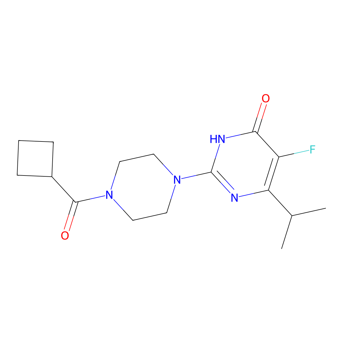 2-(4-Cyclobutanecarbonylpiperazin-1-yl)-5-fluoro-6-(propan-2-yl)-3,4-dihydropyrimidin-4-one molecular structure, CAS 2548993-08-2