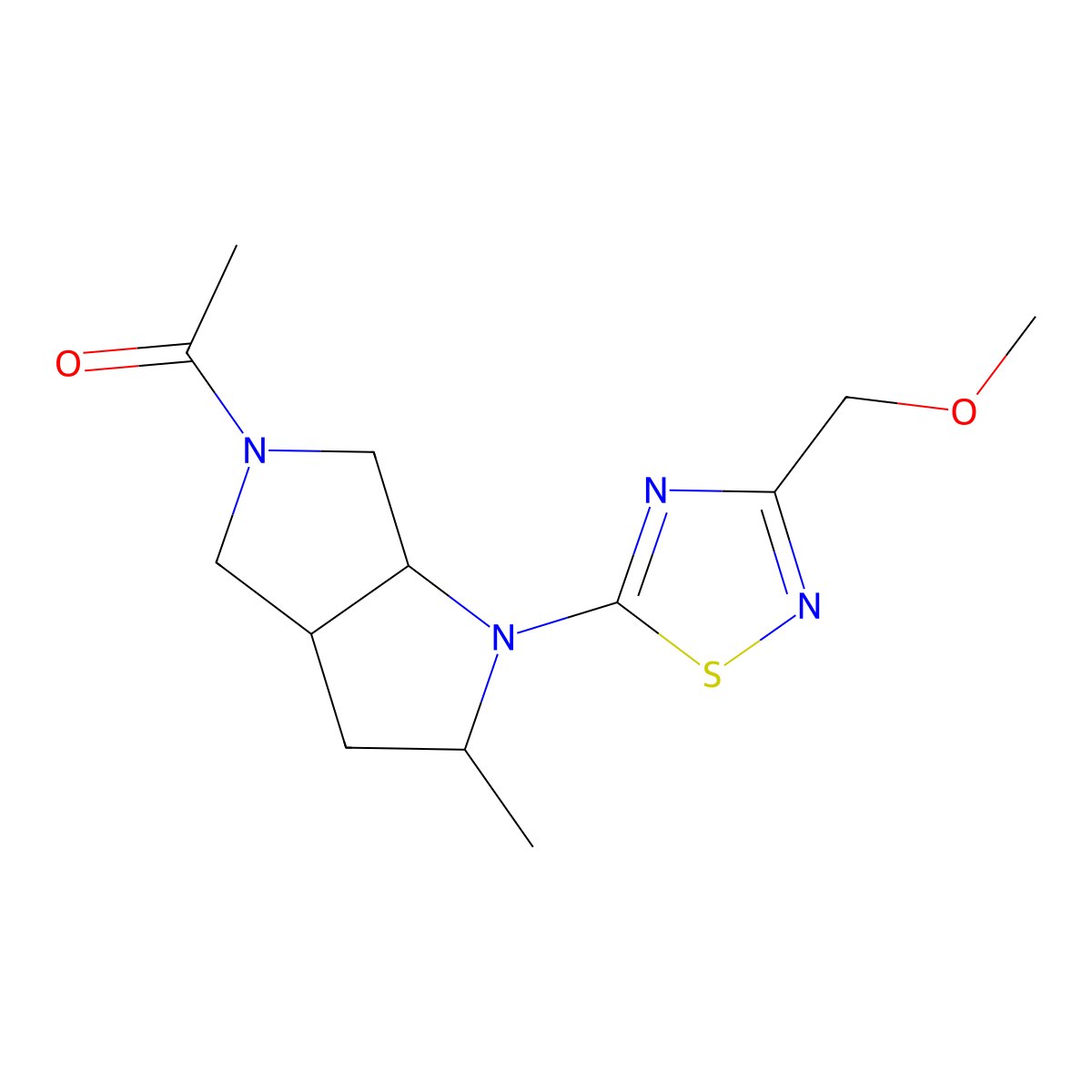 1-{1-[3-(Methoxymethyl)-1,2,4-thiadiazol-5-yl]-2-methyl-octahydropyrrolo[2,3-c]pyrrol-5-yl}ethan-1-one molecular structure, CAS 2548993-12-8