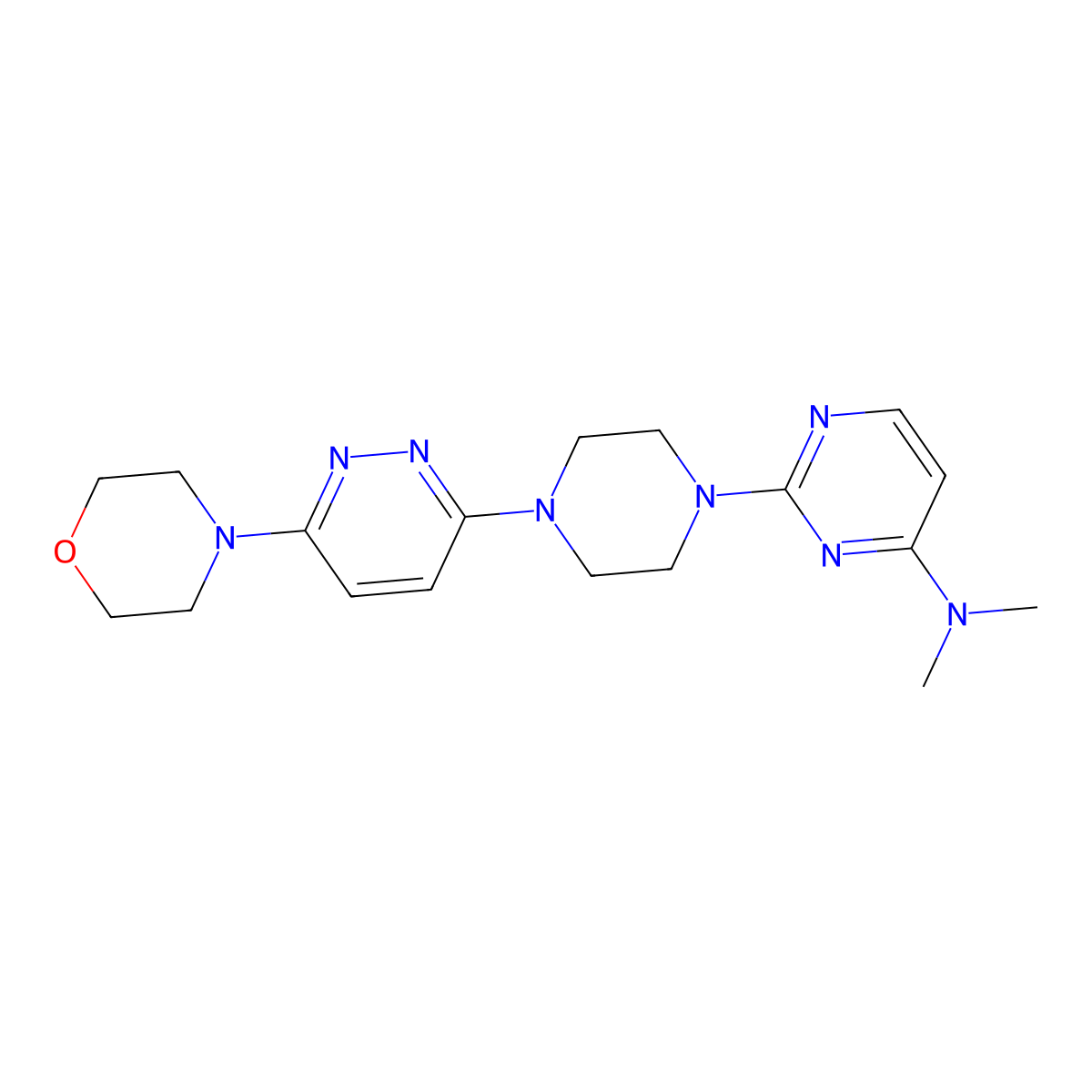 N,N-dimethyl-2-{4-[6-(morpholin-4-yl)pyridazin-3-yl]piperazin-1-yl}pyrimidin-4-amine molecular structure, CAS 2548993-13-9