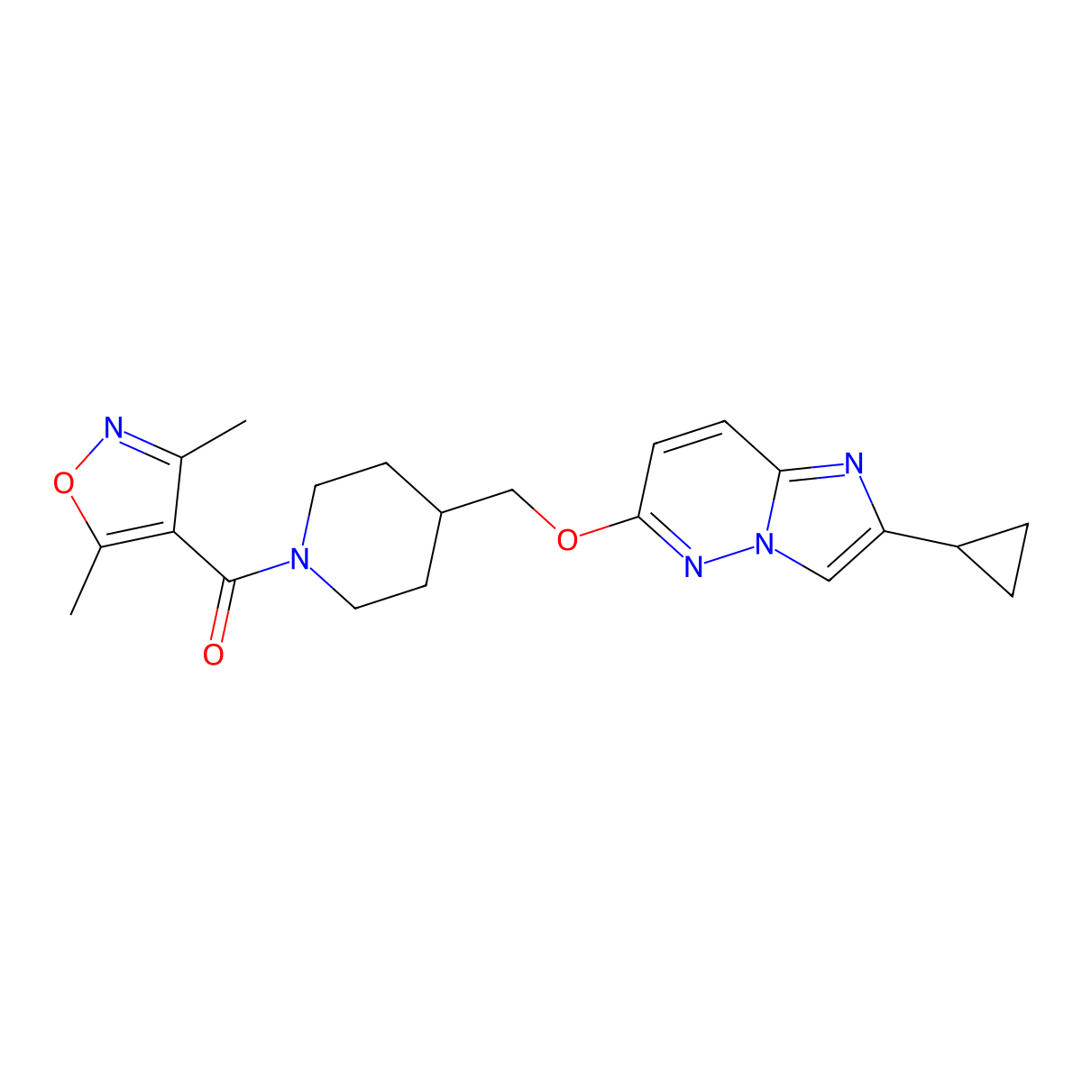 4-[({2-Cyclopropylimidazo[1,2-b]pyridazin-6-yl}oxy)methyl]-1-(3,5-dimethyl-1,2-oxazole-4-carbonyl)piperidine molecular structure, CAS 2548993-14-0