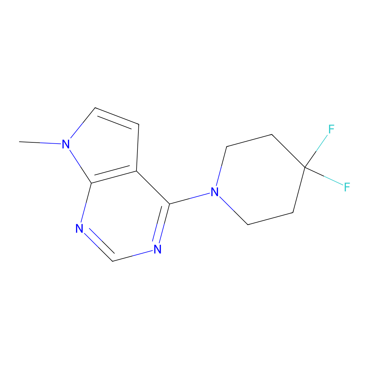 4,4-difluoro-1-{7-methyl-7H-pyrrolo[2,3-d]pyrimidin-4-yl}piperidine molecular structure, CAS 2548993-15-1
