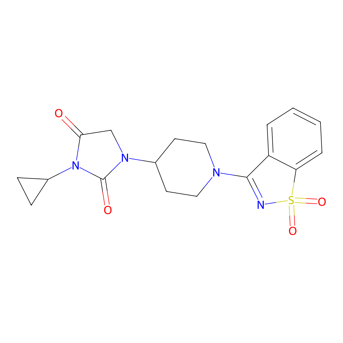3-[4-(3-Cyclopropyl-2,4-dioxoimidazolidin-1-yl)piperidin-1-yl]-1lambda6,2-benzothiazole-1,1-dione molecular structure, CAS 2548993-17-3