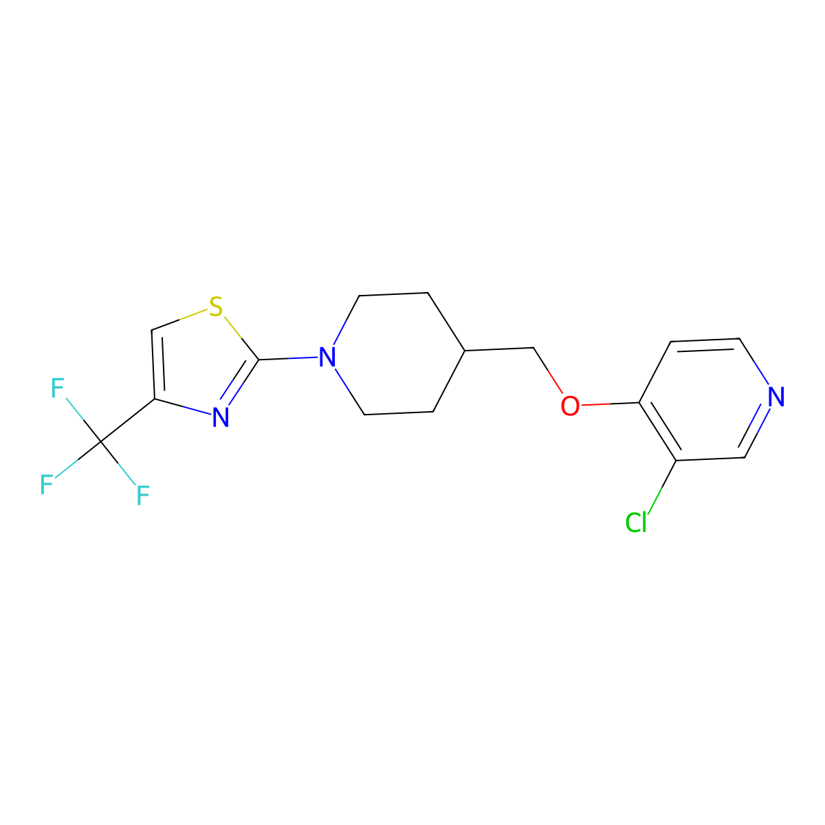 3-Chloro-4-({1-[4-(trifluoromethyl)-1,3-thiazol-2-yl]piperidin-4-yl}methoxy)pyridine molecular structure, CAS 2548993-18-4
