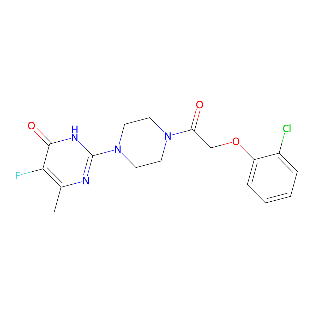 2-{4-[2-(2-Chlorophenoxy)acetyl]piperazin-1-yl}-5-fluoro-6-methyl-3,4-dihydropyrimidin-4-one molecular structure, CAS 2548993-19-5
