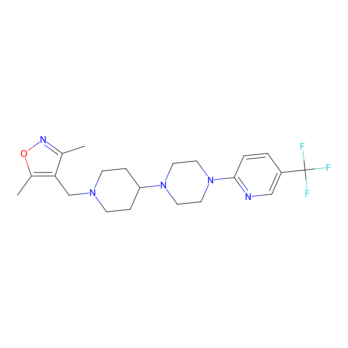 1-{1-[(3,5-Dimethyl-1,2-oxazol-4-yl)methyl]piperidin-4-yl}-4-[5-(trifluoromethyl)pyridin-2-yl]piperazine molecular structure, CAS 2548993-21-9