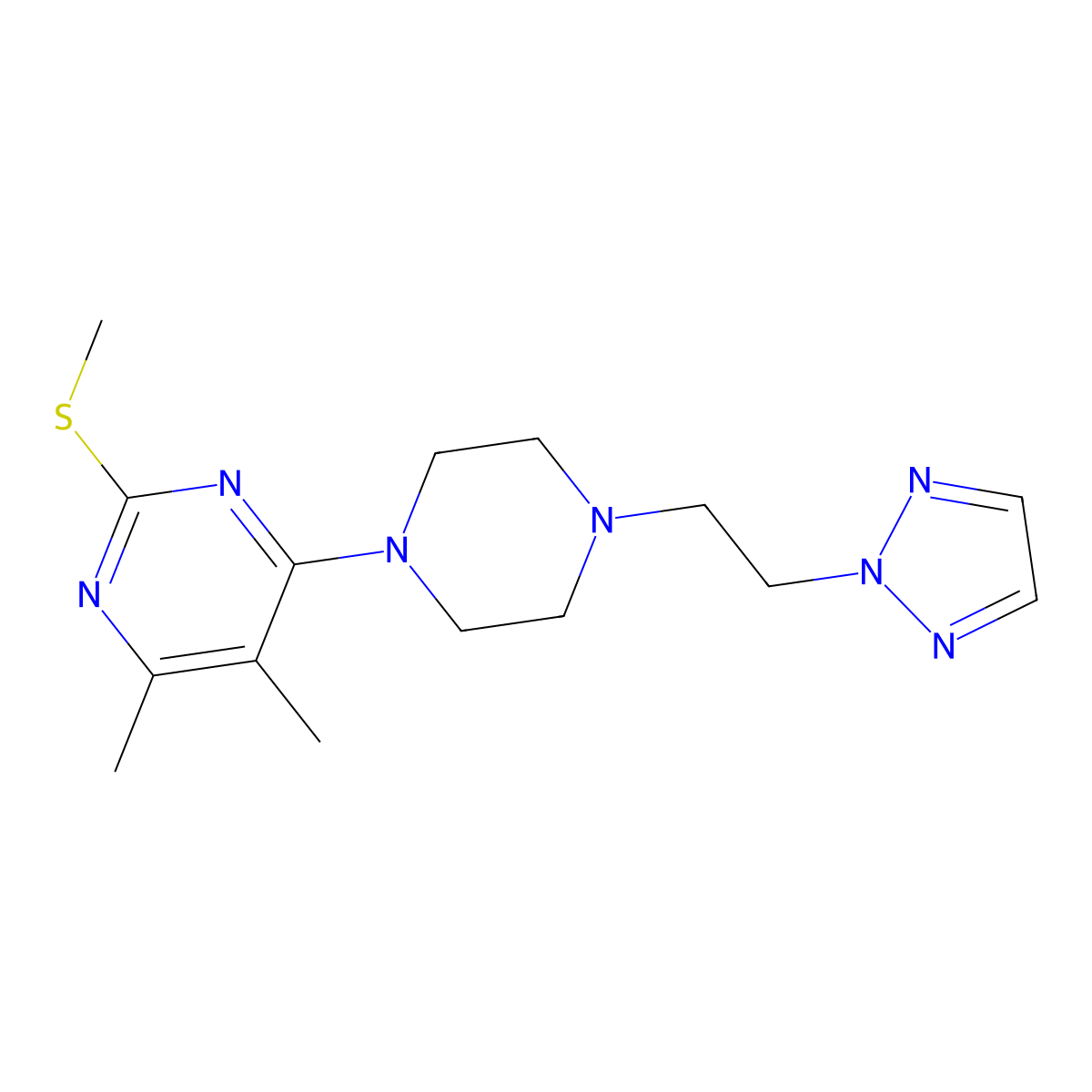 4,5-dimethyl-2-(methylsulfanyl)-6-{4-[2-(2H-1,2,3-triazol-2-yl)ethyl]piperazin-1-yl}pyrimidine molecular structure, CAS 2548993-26-4