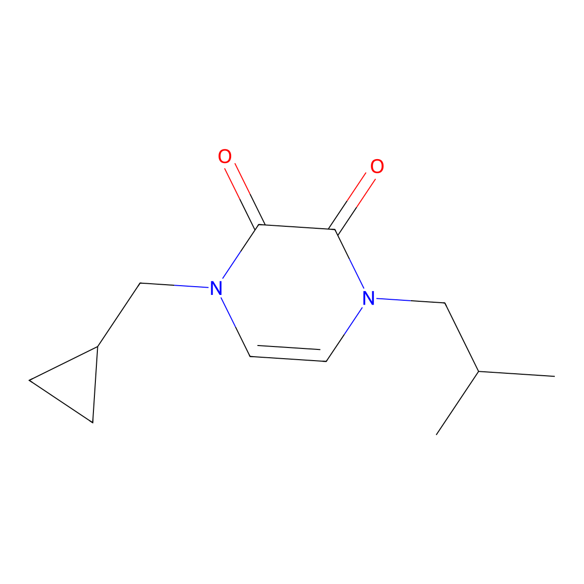 1-(Cyclopropylmethyl)-4-(2-methylpropyl)-1,2,3,4-tetrahydropyrazine-2,3-dione molecular structure, CAS 2548993-28-6