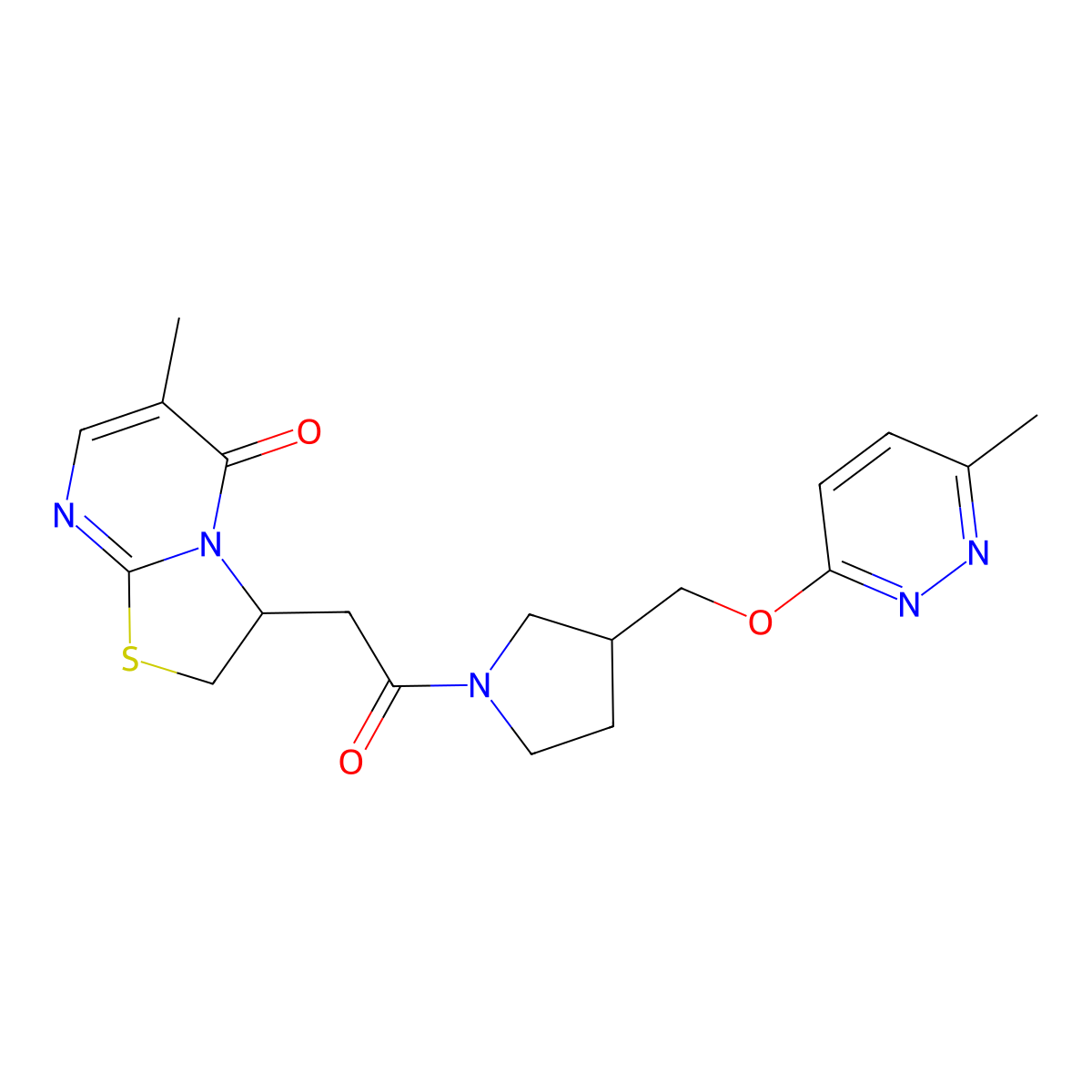 6-methyl-3-[2-(3-{[(6-methylpyridazin-3-yl)oxy]methyl}pyrrolidin-1-yl)-2-oxoethyl]-2H,3H,5H-[1,3]thiazolo[3,2-a]pyrimidin-5-one molecular structure, CAS 2548993-37-7