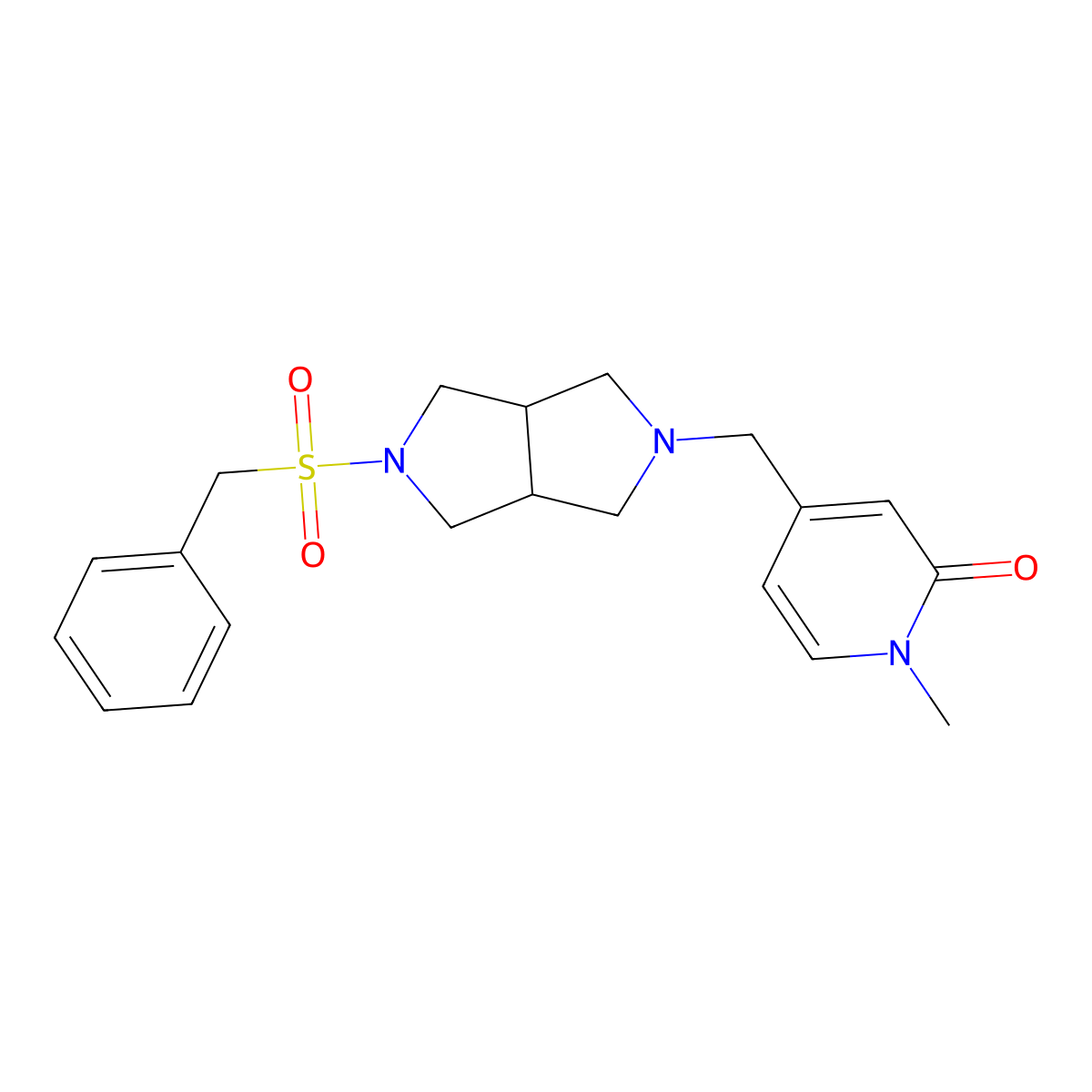 1-Methyl-4-({5-phenylmethanesulfonyl-octahydropyrrolo[3,4-c]pyrrol-2-yl}methyl)-1,2-dihydropyridin-2-one molecular structure, CAS 2548993-40-2
