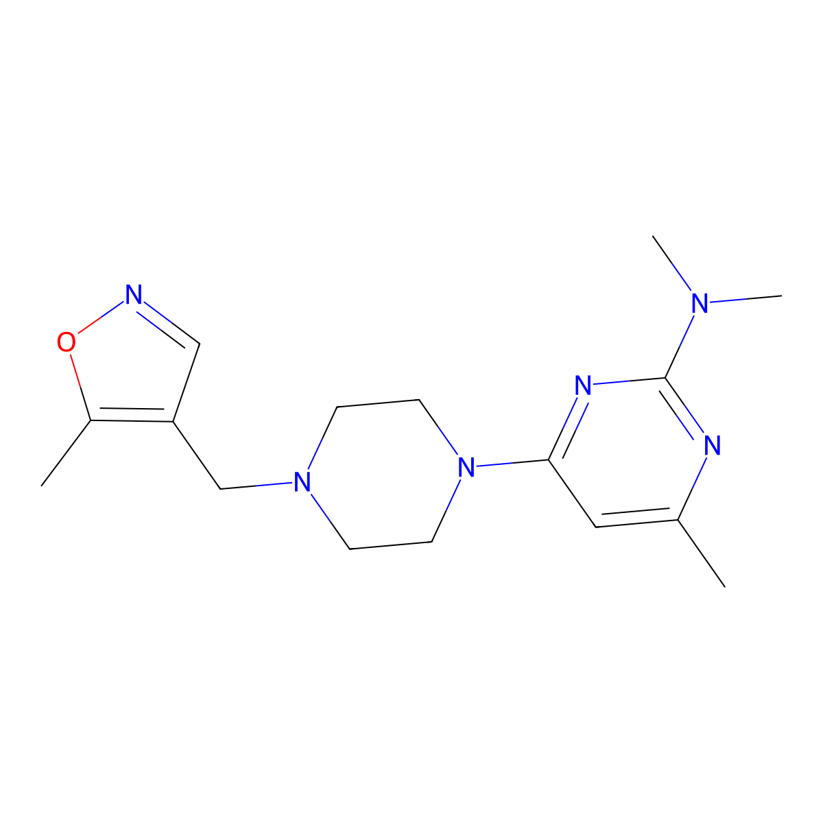 N,N,4-trimethyl-6-{4-[(5-methyl-1,2-oxazol-4-yl)methyl]piperazin-1-yl}pyrimidin-2-amine molecular structure, CAS 2548993-42-4
