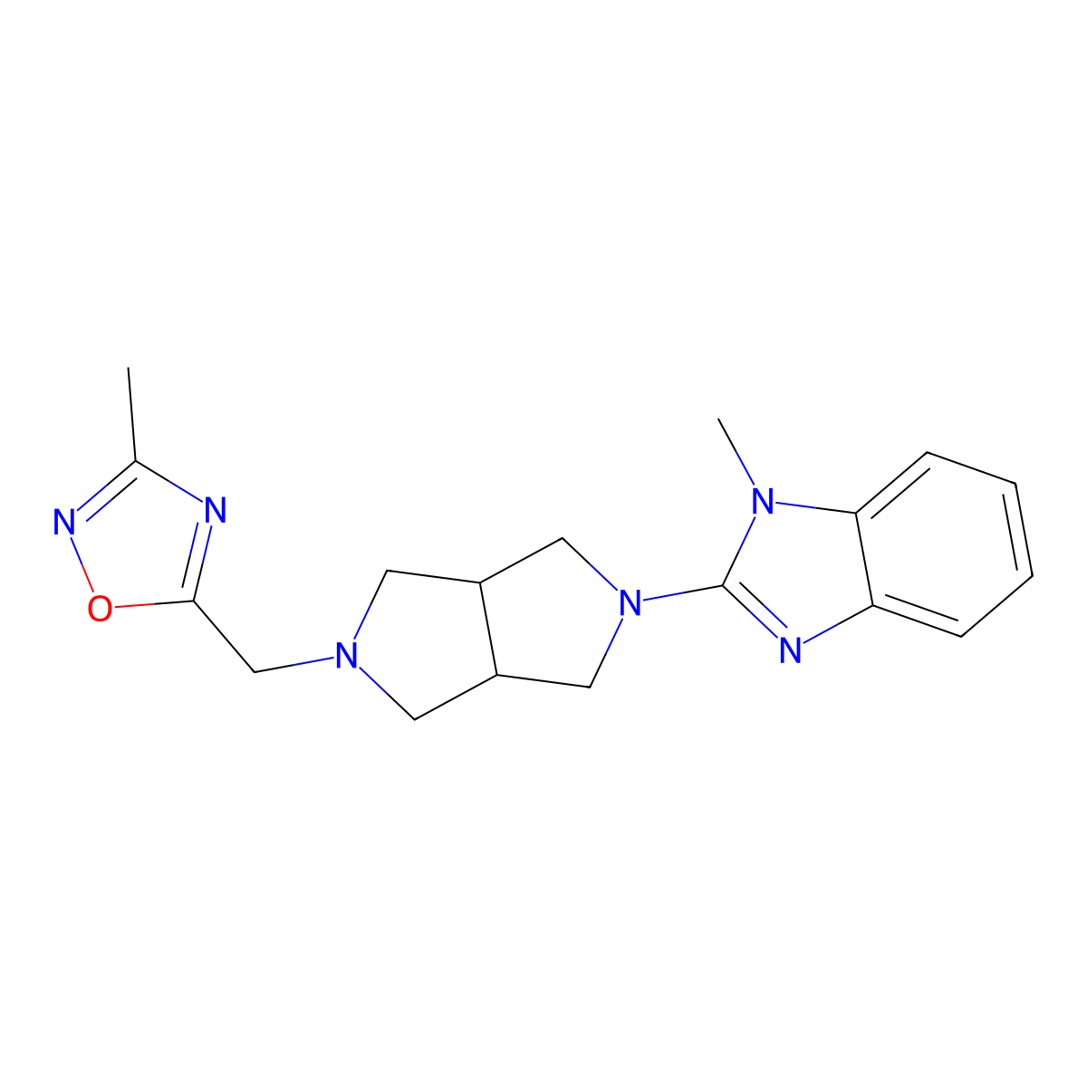 1-methyl-2-{5-[(3-methyl-1,2,4-oxadiazol-5-yl)methyl]-octahydropyrrolo[3,4-c]pyrrol-2-yl}-1H-1,3-benzodiazole molecular structure, CAS 2548993-44-6