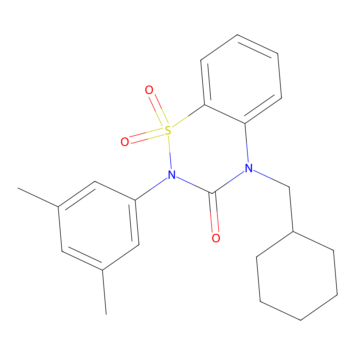 4-(cyclohexylmethyl)-2-(3,5-dimethylphenyl)-3,4-dihydro-2H-1lambda6,2,4-benzothiadiazine-1,1,3-trione molecular structure, CAS 2548993-49-1