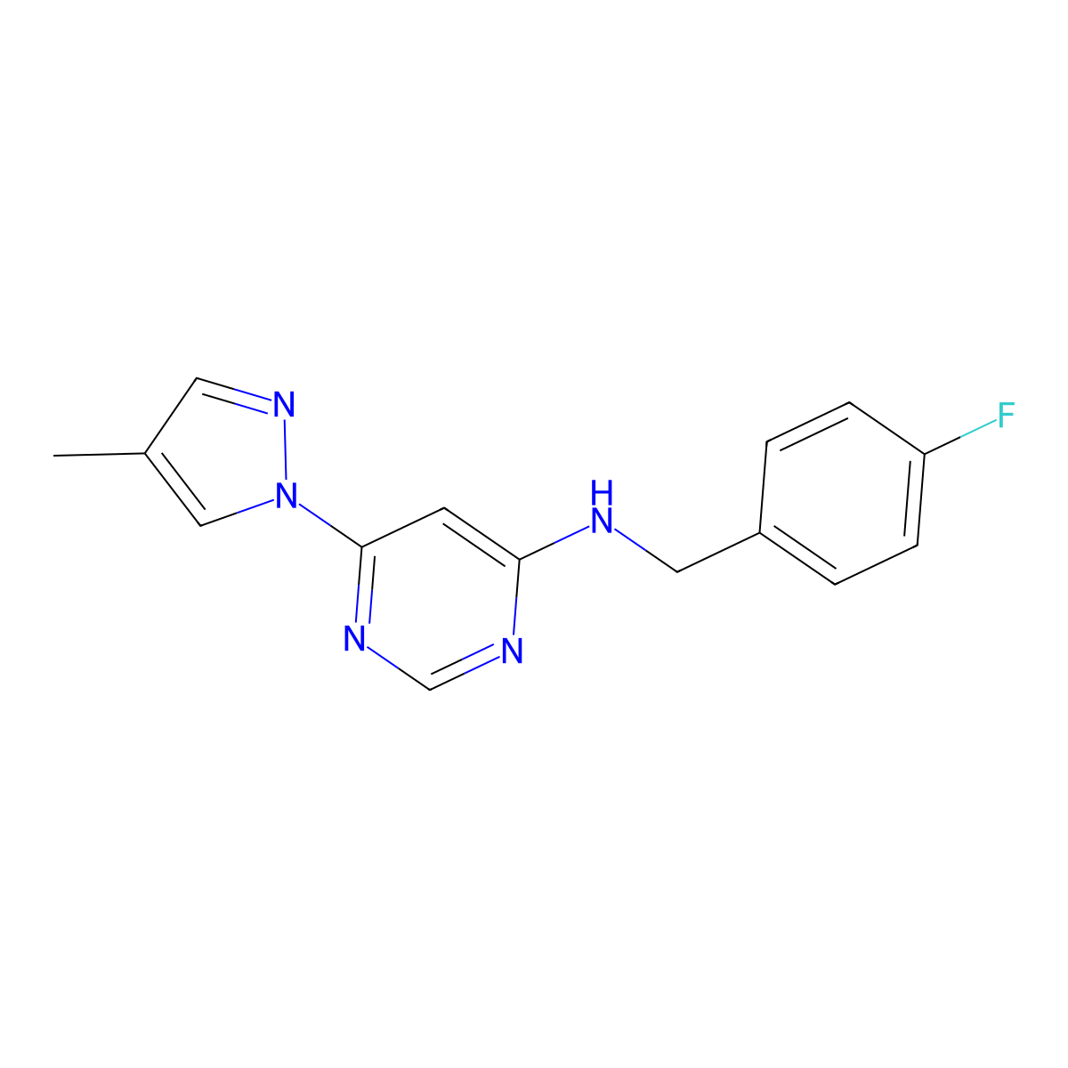 N-[(4-fluorophenyl)methyl]-6-(4-methyl-1H-pyrazol-1-yl)pyrimidin-4-amine molecular structure, CAS 2548993-53-7